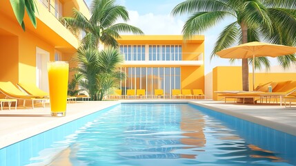 Obraz premium Sunny orange poolside scene with a refreshing drink.