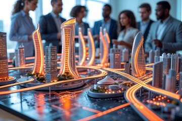 Architects and engineers discussing an urban development project.
