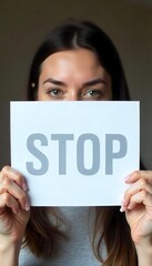 Generative AI A woman holds up sign reads stop as action protest