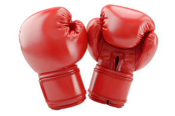 A pair of sleek, red boxing gloves ready for action, symbols of power and athleticism in the world of combat.