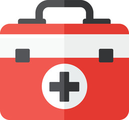 Obraz premium First Aid Kit Box Flat Vector Illustration – Minimalist Medical Icon with Red Case, Isolated on White Background, Ideal for Stickers and Emergency Graphics