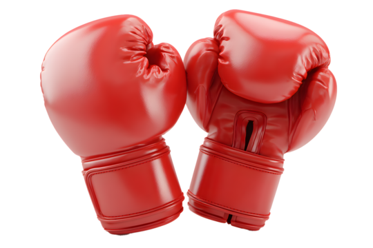A pair of sleek, red boxing gloves ready for action, symbols of power and athleticism in the world of combat.