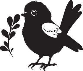 A cute House Sparrow bird silhouette black and white background