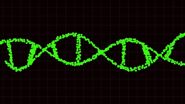 A glowing DNA helix made of binary code spins in digital space against a dark background.4k video animation  - Powered by Adobe