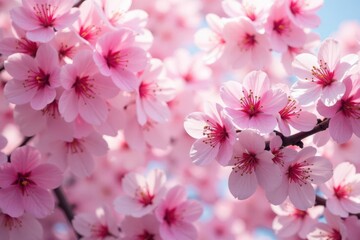 Obraz premium Vibrant pink and white sakura blossoms, scattered, overlapping pattern , print, romantic