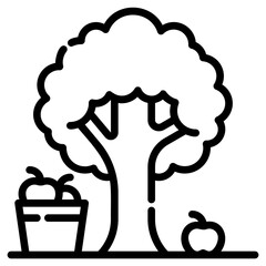 Fruit tree. This is a vector single icon with a dashed line style. It is suitable for any purpose, such as website design, mobile app design, logo design, etc.