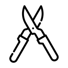 Pruning shears. This is a vector single icon with a dashed line style. It is suitable for any purpose, such as website design, mobile app design, logo design, etc.