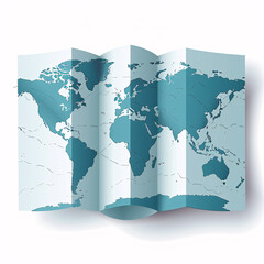 Folded World Map with Blue Continents and White Background for Travel and Geography Concepts
