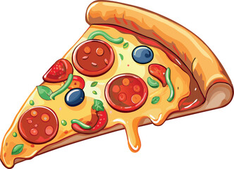 Vector illustration of a delicious slice of pepperoni pizza with melted cheese, hand-drawn style.
