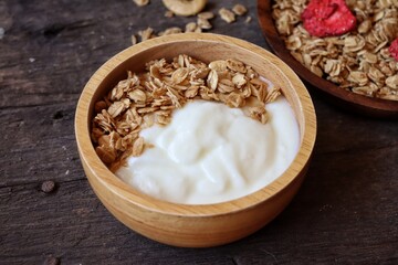 Dairy fresh yogurt milk and granola healthy food