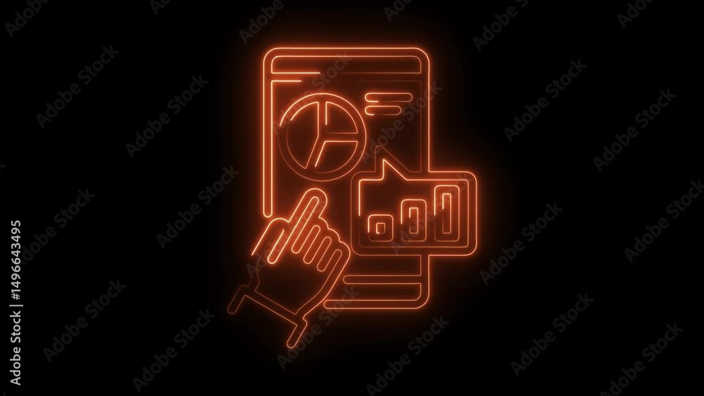 Poster neon style financial data analytics with hand pointing at graph for business growth presentation