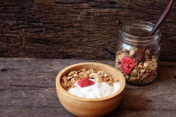 Dairy fresh yogurt milk and granola healthy food