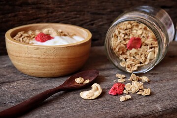 Dairy fresh yogurt milk and granola healthy food