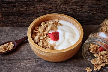 Dairy fresh yogurt milk and granola healthy food