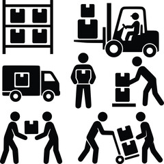 Warehouse Logistics and Delivery Icons Set
