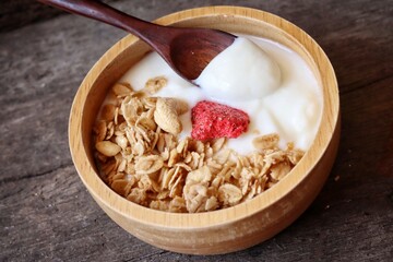 Dairy fresh yogurt milk and granola healthy food
