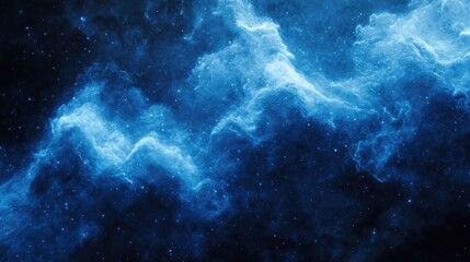 Fototapeta premium Ethereal blue nebula swirling in dark space, speckled with distant stars