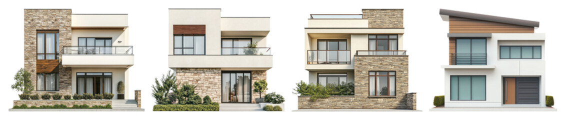 Obraz premium PNG Modern architectural residential designs, element set on transparent background