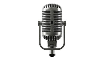 Vintage microphone, silver isolated on white background