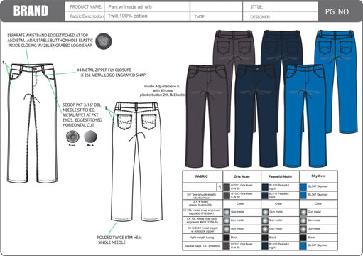 Boys pant with inside adjustable waistband tech pack design
