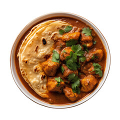 Fototapeta premium Delicious chicken curry with flatbread. PNG image, transparent background
