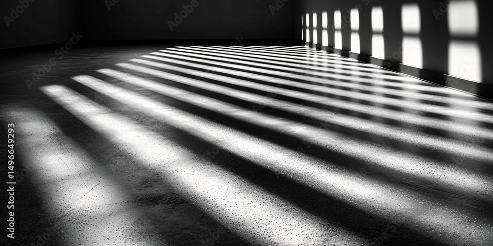 Poster illuminating shadows and light streams through architectural window frames