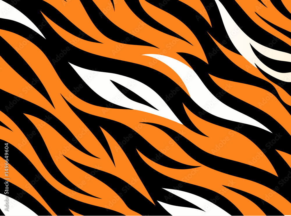 Poster seamless tiger print vector pattern. wild animal skin texture design with repeating striped backgrou