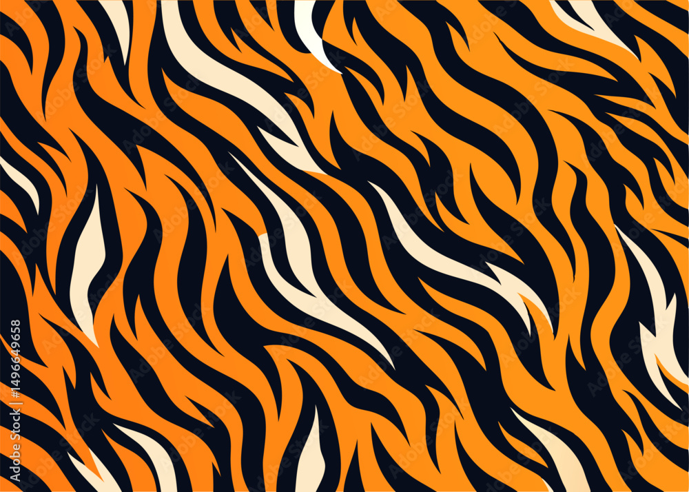 Poster seamless tiger print vector pattern. wild animal skin texture design with repeating striped backgrou