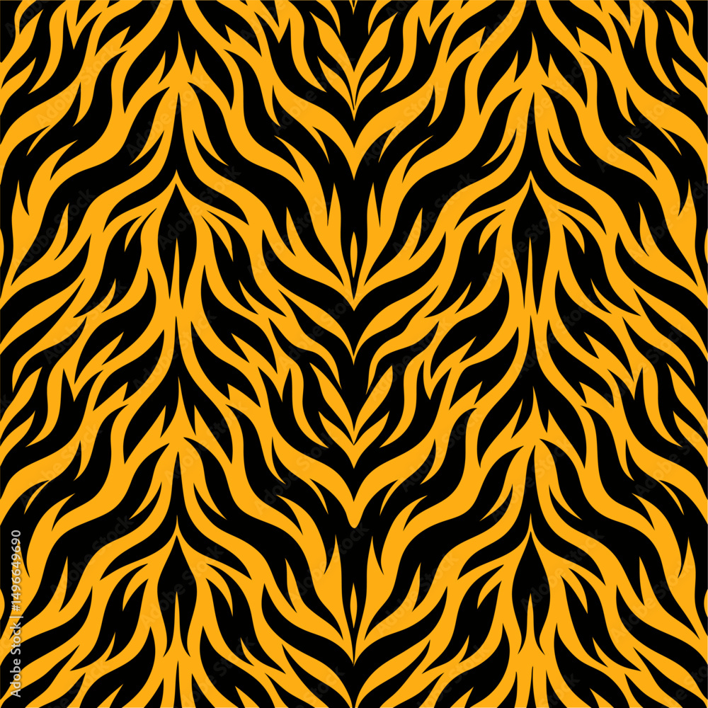 Poster seamless tiger print vector pattern. wild animal skin texture design with repeating striped backgrou