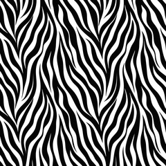 Seamless zebra print vector pattern. Repeating black and white striped animal skin design for fabric, textile, background