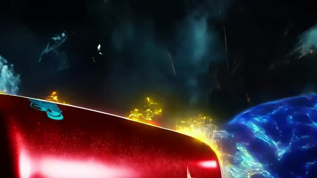 Energetic soda can animation with vibrant electricity and dynamic visual effects