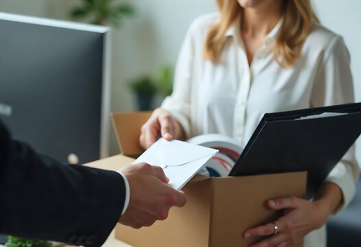 Generative AI image shows a woman packing her belongings after leaving a job