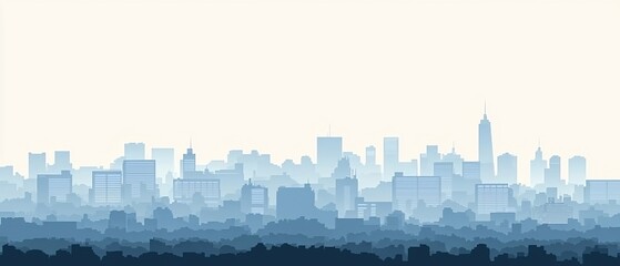 Silhouette of a Cityscape with Buildings and Skyscrapers in Blue Hues