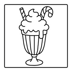 Cute Ice Cream Dessert Outline Illustration