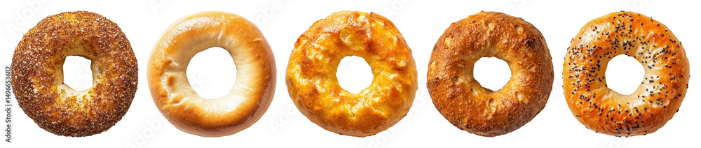 Poster png assorted bagels on display, element set on transparent background