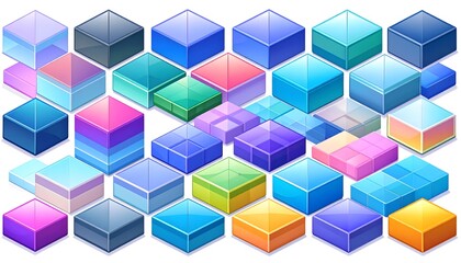 Obraz premium geometric background tiles in isometric grid, using modern gradients and smooth plastic textures — highly detailed for UI/UX design