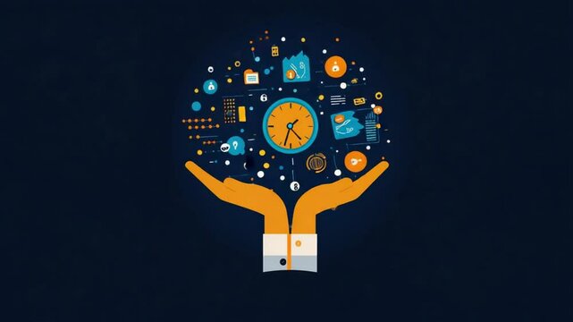 Hands holding a circle of time management icons