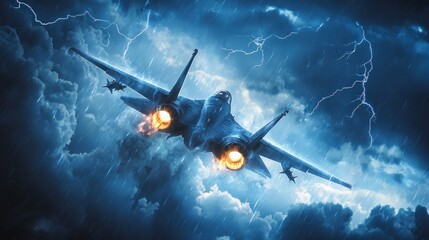 Naklejka premium Fighter Jet Soaring Through a Violent Storm