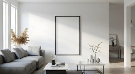 Luxury modern house interior background with an empty photo fame.