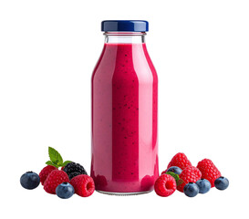 A Refreshing Smoothie in a Glass Bottle, surrounded by fresh berries