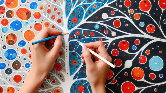 Machine Learning: Hands sketch layered algorithms and decision trees branching like neurons, symbolizing the data-driven structures of machine learning.
