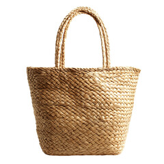 Natural Straw Tote Bag with Authentic Woven Text Isolated on Transparent Background