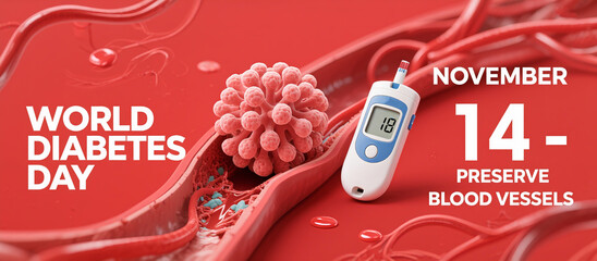 The combination of elements related to diabetes day represents the promotion of diabetes knowledge and the emphasis on the concept of protecting vascular health.