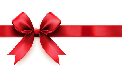 Elegant Red Ribbon and Bow on White Background