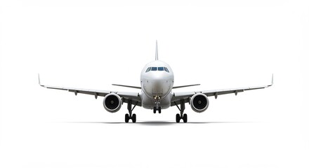 Fototapeta premium Clean white passenger jet sharply angled against bright background ready for takeoff. AI Generated