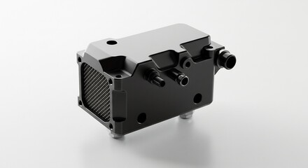 Sleek black metal cooling unit powerfully designed studio lighting reveals intricate details. AI Generated