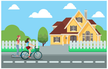 flat illustration design house along the road, vector illustration