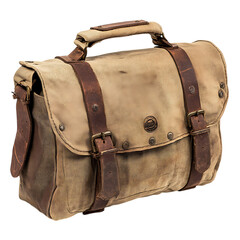 Vintage Canvas Bag with Distressed Details and Retr Isolated on Transparent Background