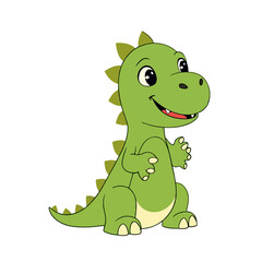 Obraz premium Cute Cartoon Dinosaur Illustration – Green Dino transparent background