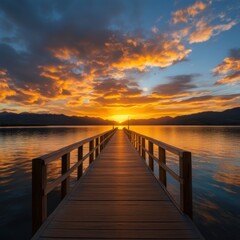 Fototapeta premium Sunset over Water with Pier